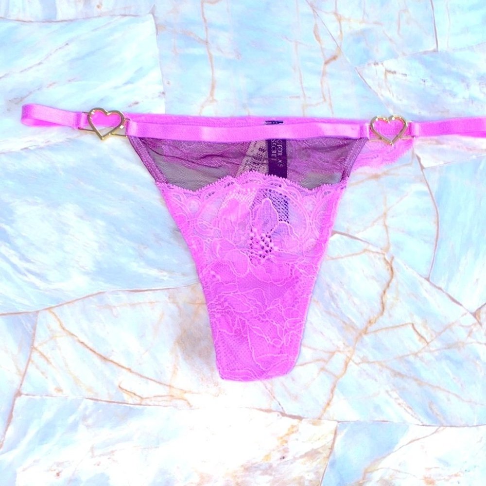 New VS VERY SEXY Microโ Lace Inset Thong Heartware Purple Mesh Panty Large
